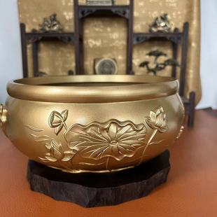 家用客厅玄关装 黄铜年年有余荷花聚宝盆招财摆件中式 饰乔迁礼品