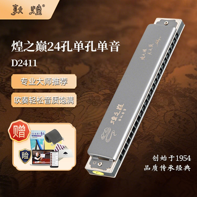 敦煌煌之巅24孔单孔单音口琴金属格初学者专业教学演奏乐器D2411