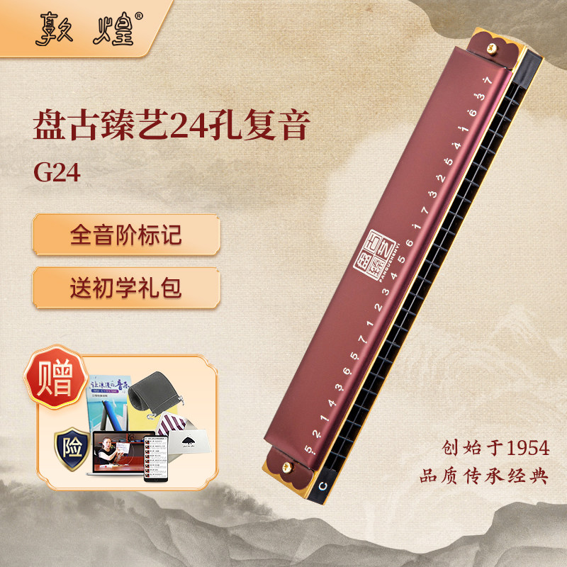 敦煌盘古臻艺24孔复音口琴C调正品入门学生初学专业级演奏乐器G24