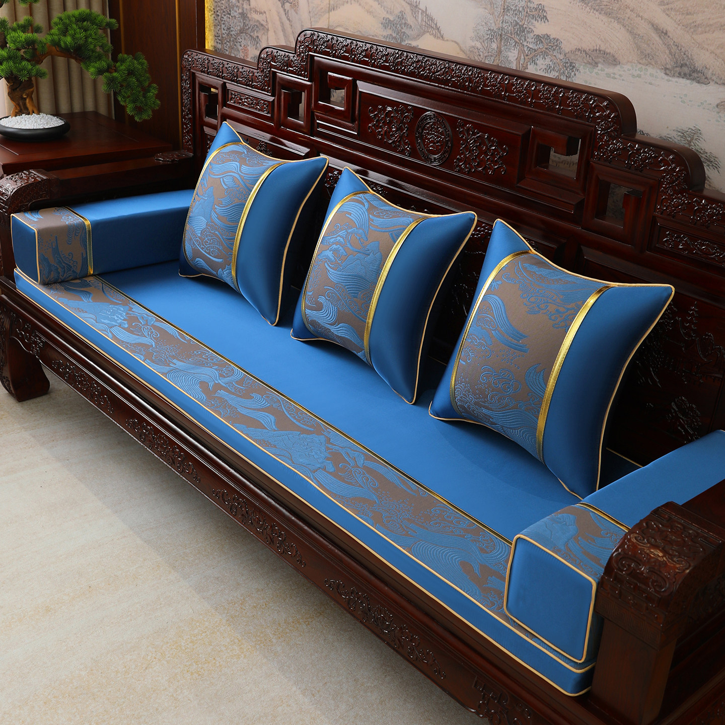 新中式红木沙发坐垫套罩中式实木家俱防滑罗汉床定制海绵沙发垫子