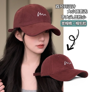 美式安可拉红棒球帽女四季款大头围宽帽檐显脸小红色鸭舌帽子男款