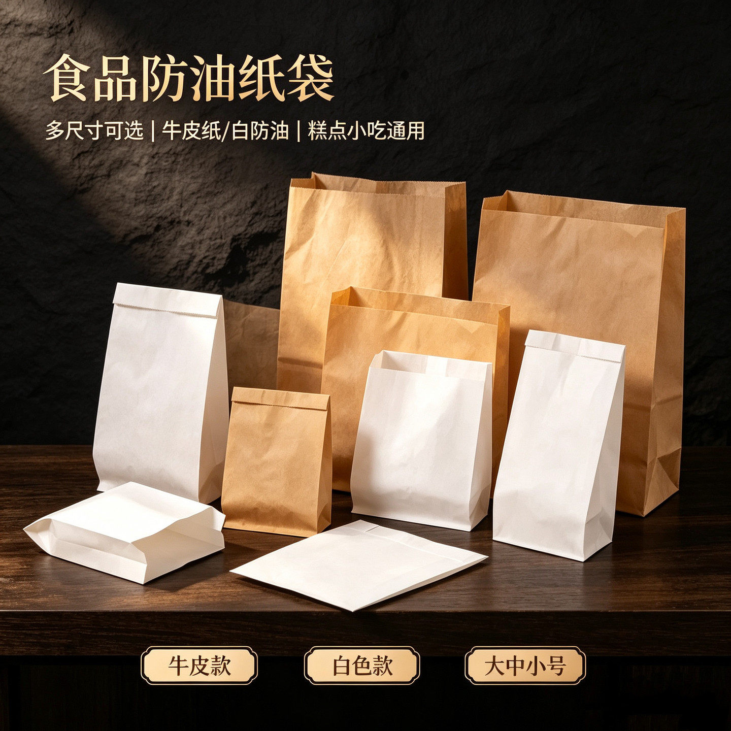 牛皮纸袋防油小吃袋食品包装用手抓饼袋炸鸡袋加厚甜品包装甜甜圈