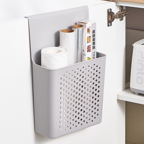 壁挂收纳盒厨房柜门内侧置物架挂钩保鲜膜橱柜门挂篮后整理收纳架