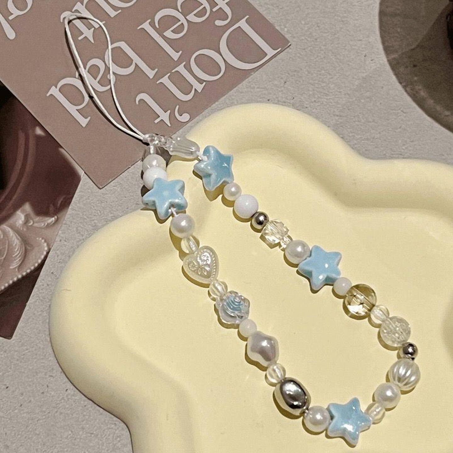 ins风蓝色星星手机链超仙小众串珠ccd相机挂绳防丢手腕拍立得挂饰