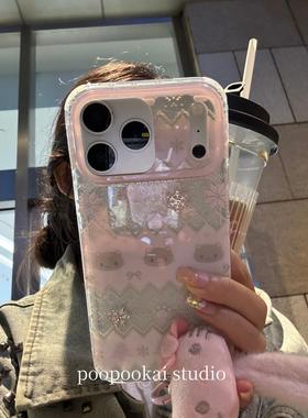 ins冬日氛围感紫色立体雪花小猫咪适用iphone17promax手机壳苹果17pro新款15创意16pro女13双层防摔14保护套