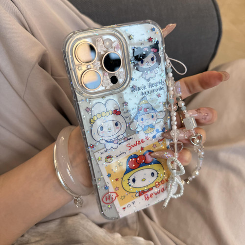 ins趣味可爱透蓝满闪粉拓麻歌子适用苹果15promax少女心新款iPhone16promax手机壳14卡通13个性创意16防摔套