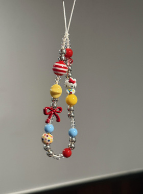 ins风多巴胺可爱百搭红黄kt蝴蝶结手链手机壳挂饰ccd相机挂件