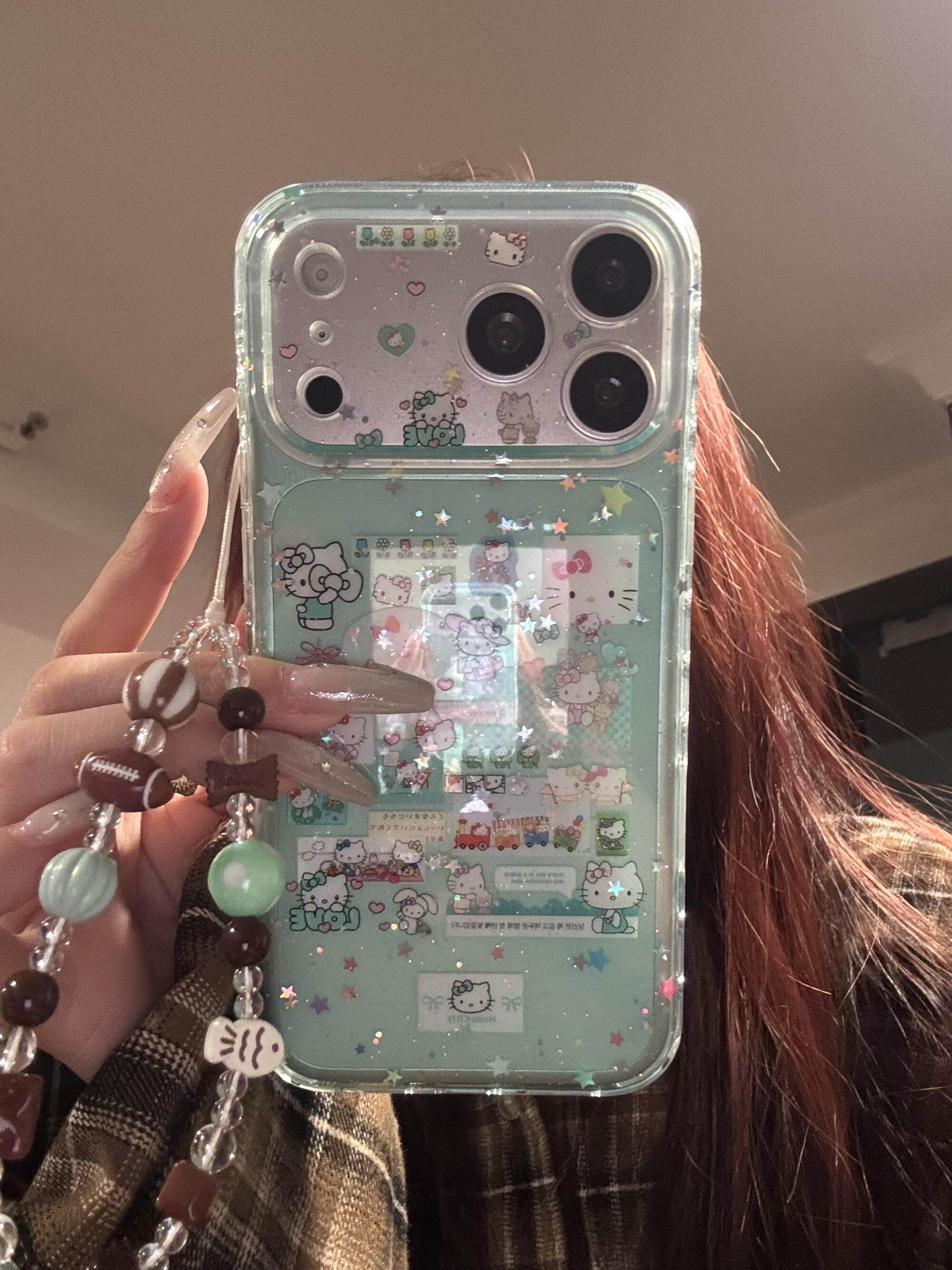 ins可爱透绿闪粉星星KT日常拼接插画双层印花适用iphone17promax手机壳苹果17pro新款15创意16pro女13/14防摔,3C数码配件,手机保护套/壳,淘宝优惠券,粉丝福利购,淘宝优惠卷