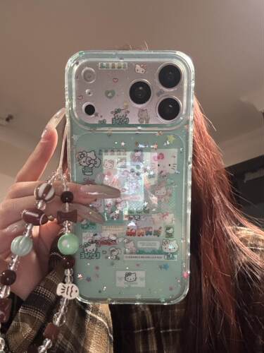 ins可爱透绿闪粉星星KT日常拼接插画双层印花适用iphone17promax手机壳苹果17pro新款15创意16pro女13/14防摔