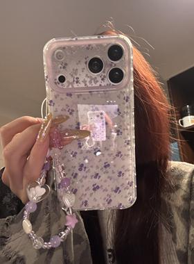 ins简约韩系紫色碎花双层印花适用iphone17promax手机壳苹果17pro新款15创意16pro女13/14防摔17保护套16小众