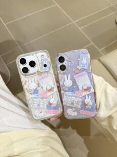 ins可爱便签米菲兔带挂件适用苹果17promax手机壳iphone14女款15pro新款13pro防摔16promax外壳少女心卡通17