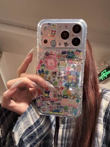 ins韩系闪粉可爱透色拓麻歌子插画双层印花适用iphone17promax手机壳苹果17pro新款16pro女13/14防摔17保护套