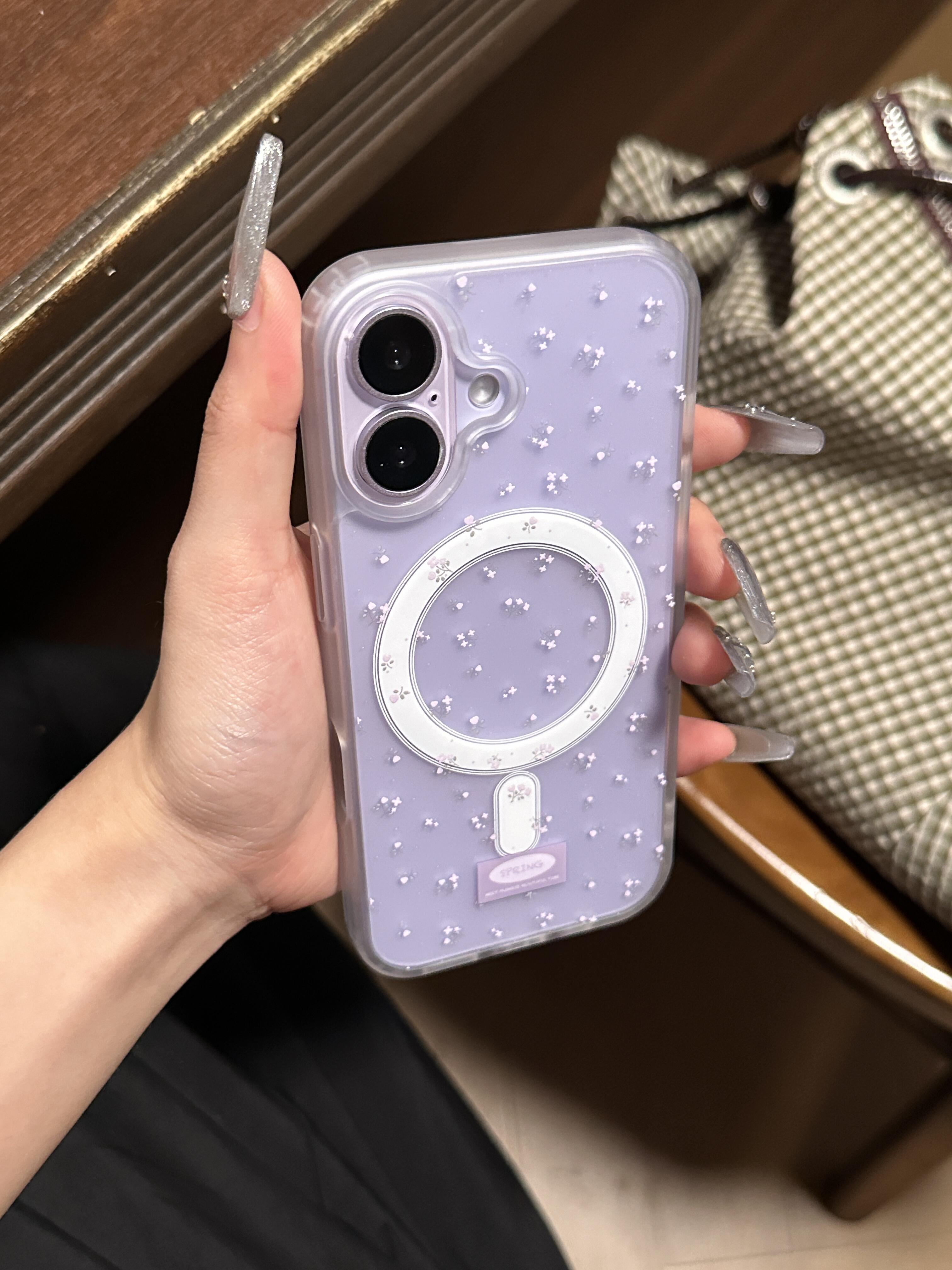 ins韩系肤感磁吸透明磨砂紫色碎花适用iPhone17pro新款iPhone17promax苹果16promax手机壳16pro卡通iPhone16