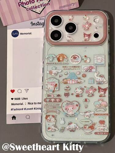 ins可爱透色闪粉甜品玉桂狗双层印花适用iphone17promax手机壳苹果17pro新款15创意16pro女13/14防摔16保护套