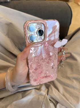 ins高级小众甜酷粉色十字架链条手机壳适用苹果17promax新款iPhone17pro全包16pro保护套15/14/13防摔16情侣