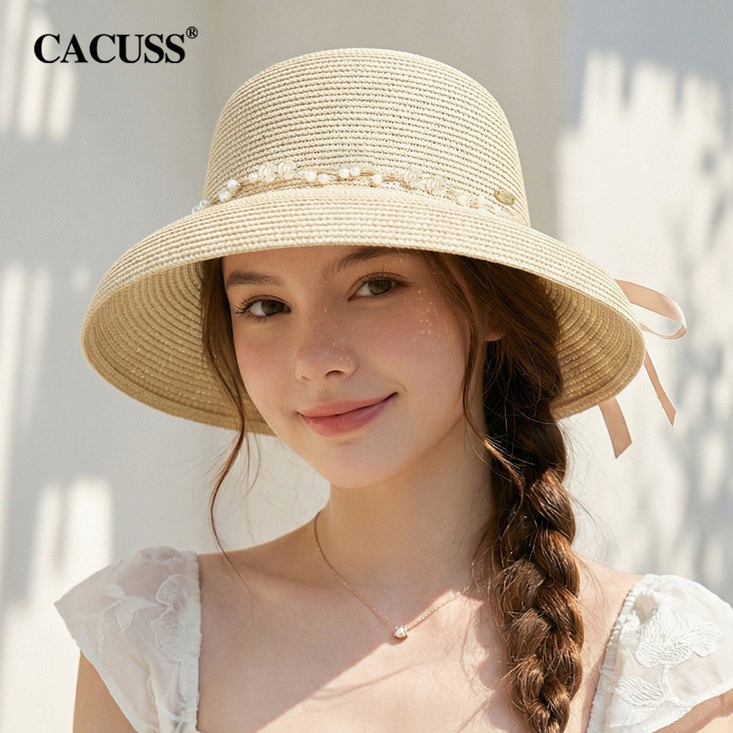 CACUSS赫本风遮阳显脸小草帽女夏图片