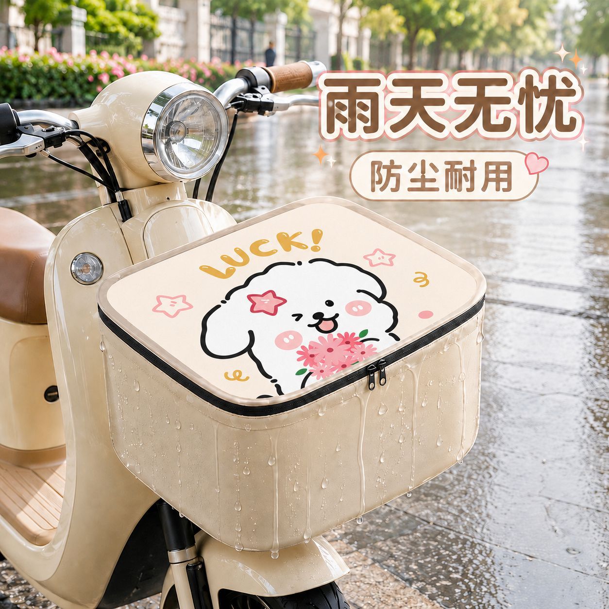 小型电动车前置车筐防雨防晒防尘