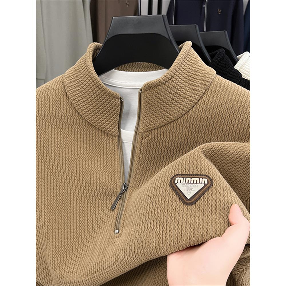 立领半高拉链绣标卫衣男士