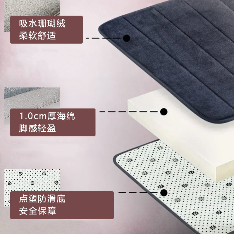 绗缝浴室地垫两件套卫生间吸水防滑U型马桶垫入户门垫卫浴脚垫
