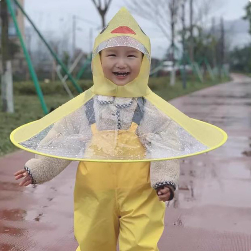 【欣艺奇】儿童飞碟雨衣幼儿园宝宝男童斗篷雨帽背带裤户外