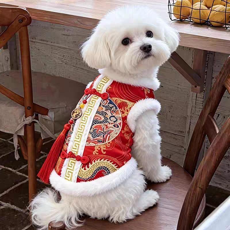 猫咪衣服冬季加厚中国风刺绣唐装拜年喜庆金渐层宠物狗狗过年衣服