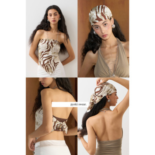 PynkiSwear 饰方巾夏百搭单品小众抹胸 斑马纹提花头巾小众复古装