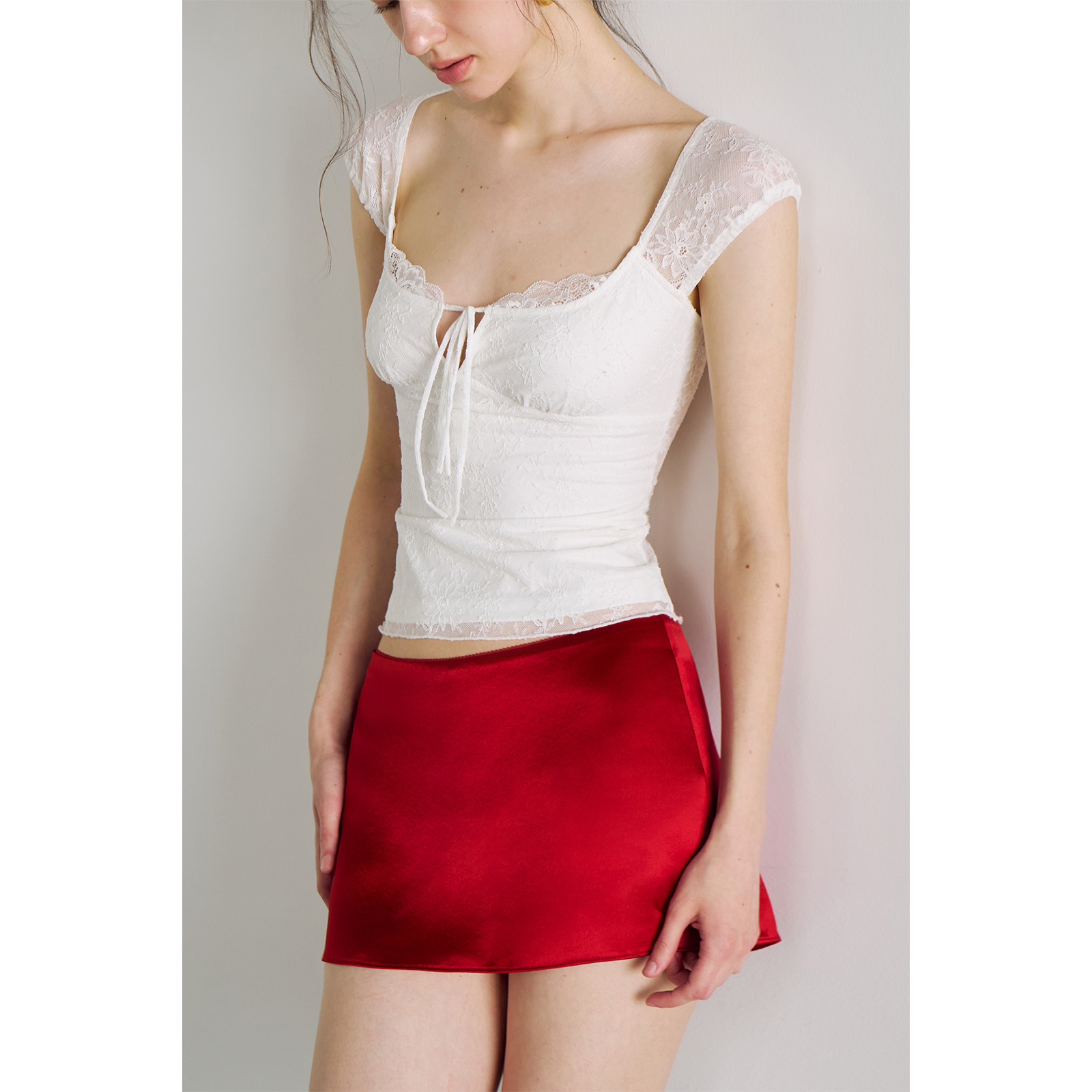 PynkiSwear 复古红/南瓜橘缎面低腰A字版型半身裙包臀裙女 带底裤