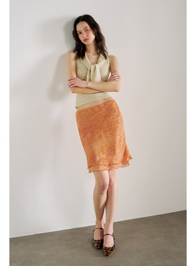 PynkiSwear杏色/深灰色针织麻感V领打结无袖背心修身显瘦外穿上衣