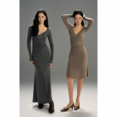 灰色莱赛尔羊毛深V围裹修身 PynkiSwear 灰卡其 连衣裙褶皱中长裙