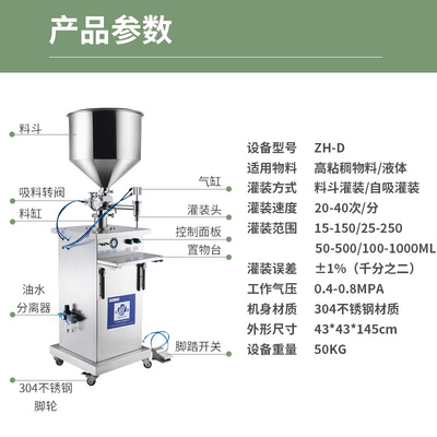 正源半自动膏体液体定量灌装机设备 洗手液凝胶蜂蜜化妆品罐装机