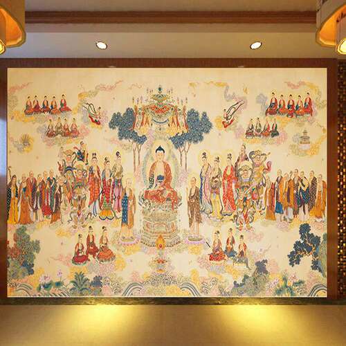 新中式千佛图佛堂背景定制壁画