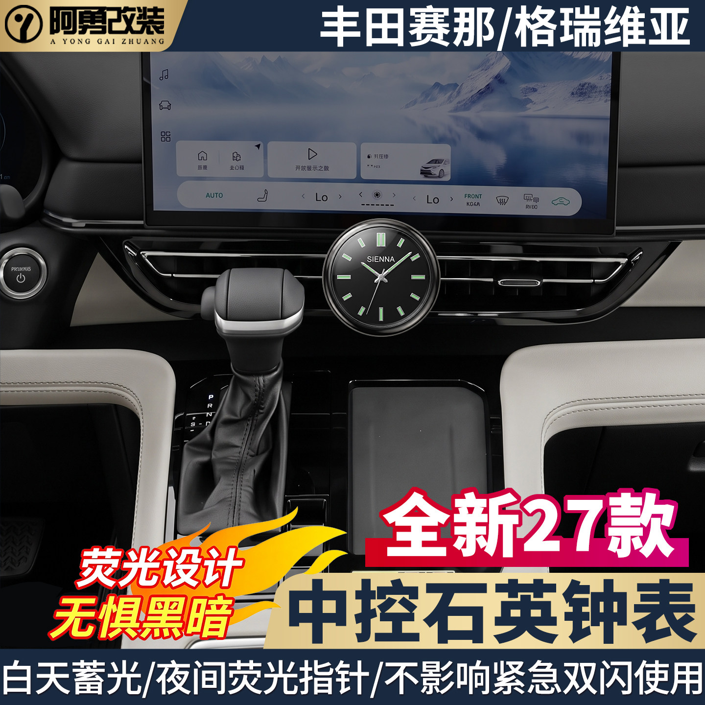 适用27款赛那格瑞维亚中控表仪表台石英钟表框塞纳改装件汽车用品图片