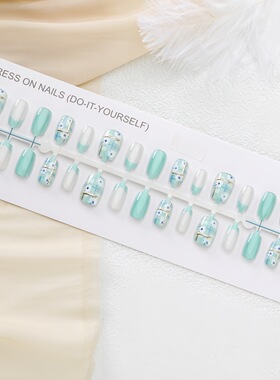 T353#白色小雏菊【超短梯】鎏金小清新半手工预制穿戴甲30片