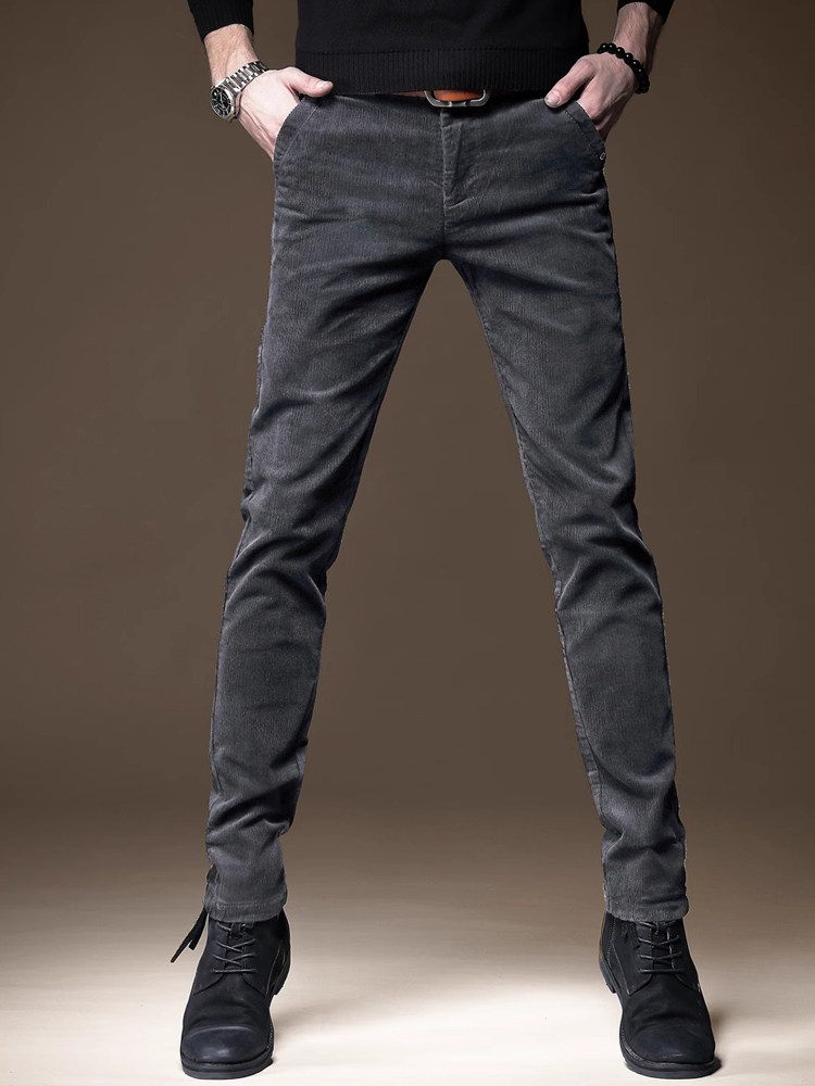 高端商务休闲裤男2025秋冬新款灯芯绒修身小脚弹力潮流条绒长裤子