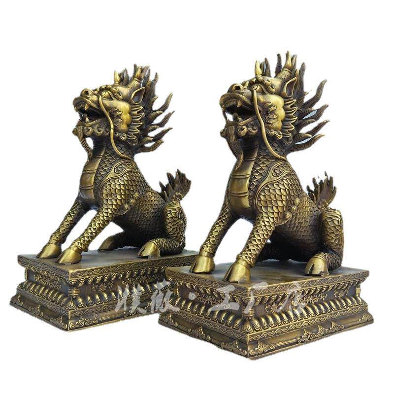黄铜麒麟摆件一对大号金属工艺品铜1221动物家居通用园林广场娱乐