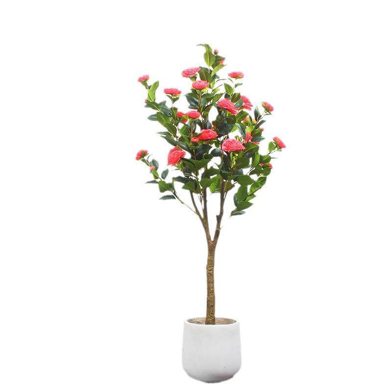 仿真山茶花树绿植盆载山茶树家居装饰造景国风仿假茶树绿植物盆栽
