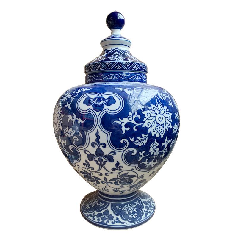 落地将军罐陶瓷器摆件客厅家居饰品仿古中式装饰青花瓷花瓶储物罐