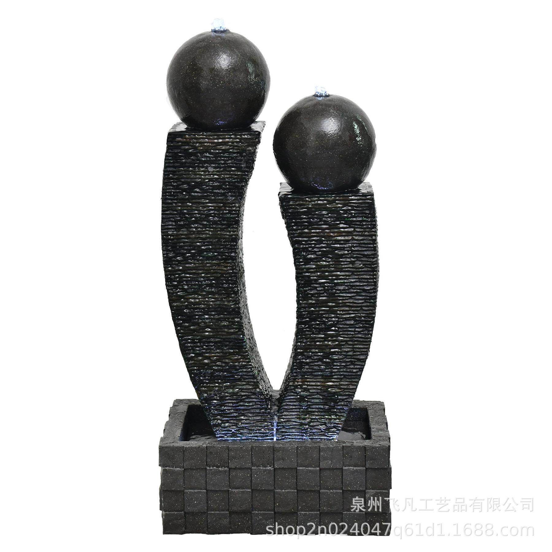 树脂双球喷泉流水摆件户外花园庭院玄关景观摆件流水喷泉洒店装饰