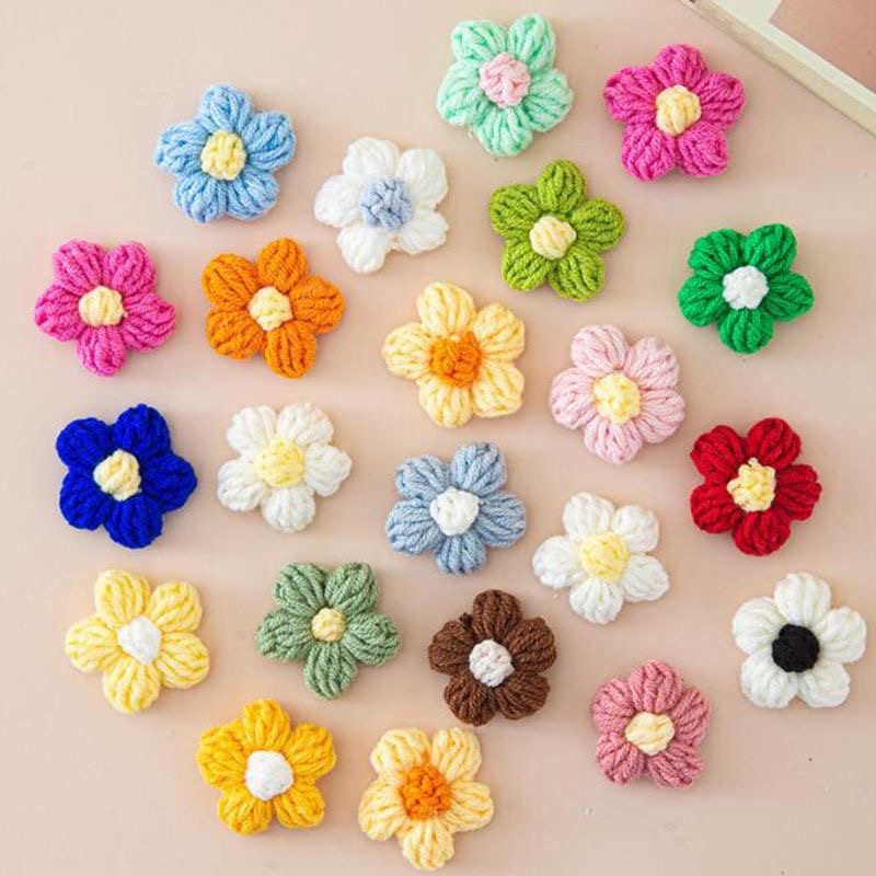 成品毛线钩织泡芙花朵仿真花假花diy服饰包包帽子发夹