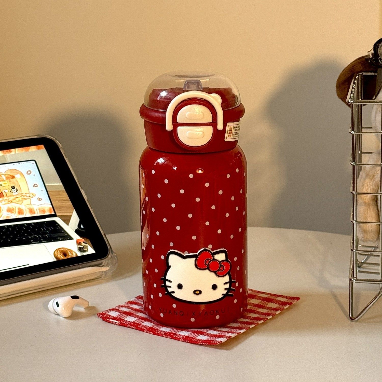正红色保温杯猫咪圆点贴纸水杯女生可爱成人情人节圣诞节礼物喝水,餐饮具,保冷/保温杯,淘宝优惠券,粉丝福利购,淘宝优惠卷