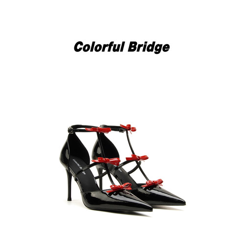 Colorful Bridge【绯羽】蝴蝶结高跟鞋 尖头细跟绑带中空女士凉鞋