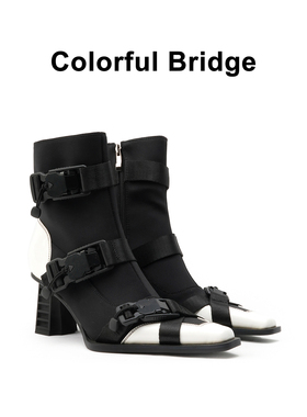 Colorful Bridge丨时装机能靴 磁吸锁扣白色方头女士小短靴