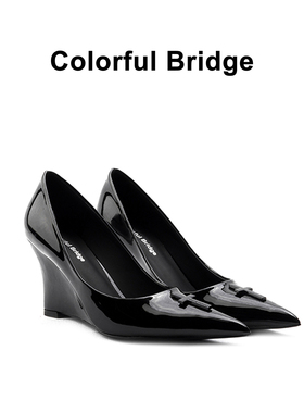 Colorful Bridge丨Crucifix十字架系列 黑色坡跟高跟鞋女士单鞋