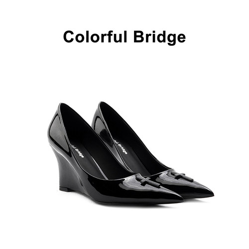 Colorful Bridge丨Crucifix十字架系列 黑色坡跟高跟鞋女士单鞋