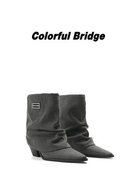 Colorful Bridge【雾野】牛仔布一脚蹬堆堆靴 宽筒小方头女士矮靴