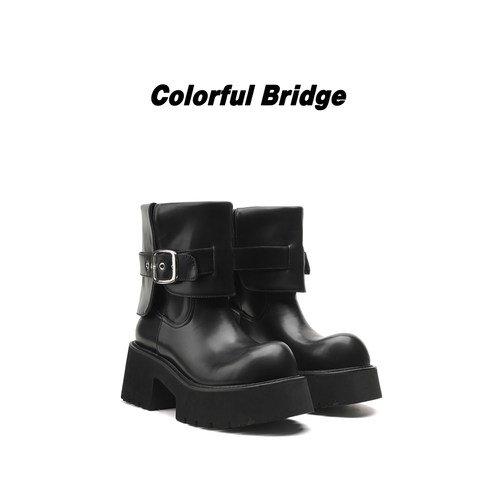 Colorful Bridge【峙界】一脚蹬皮带扣翻筒工装鞋 时装圆头厚底靴
