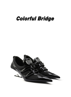 Colorful Bridge【黑曜】设计师款尖头德训鞋 坡跟女士高跟鞋