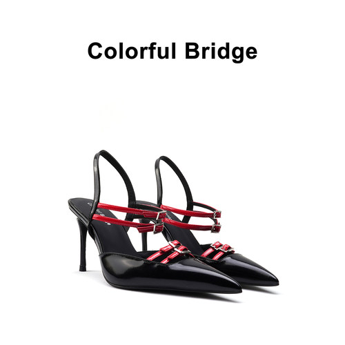 Colorful Bridge丨绑带针扣组合高跟鞋  尖头女士后空时装凉鞋