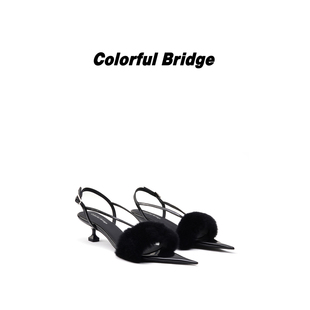 Colorful Bridge【绒爪】新款獭兔毛毛鞋 尖头细带露趾女士凉鞋