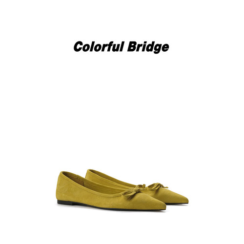 Colorful Bridge【柠檬黄】蝴蝶结软底芭蕾鞋 尖头浅口平底单鞋